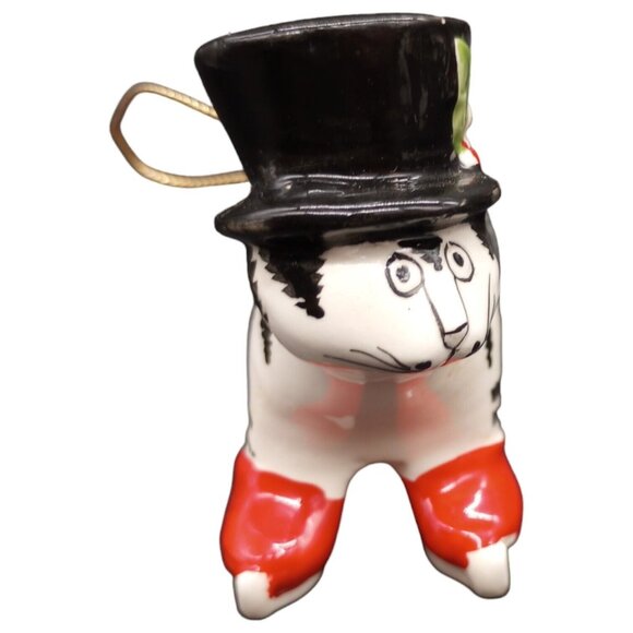 Vtg Christmas Cat Ornament Ceramic Black White Red Boots Top Hat Holiday Kliban - Picture 6 of 16